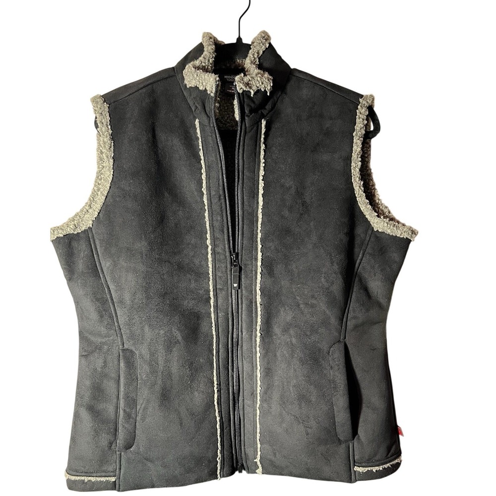 Woolrich Women's Doe Run Vest Faux Suede Sherpa Trim Black XL NWT
